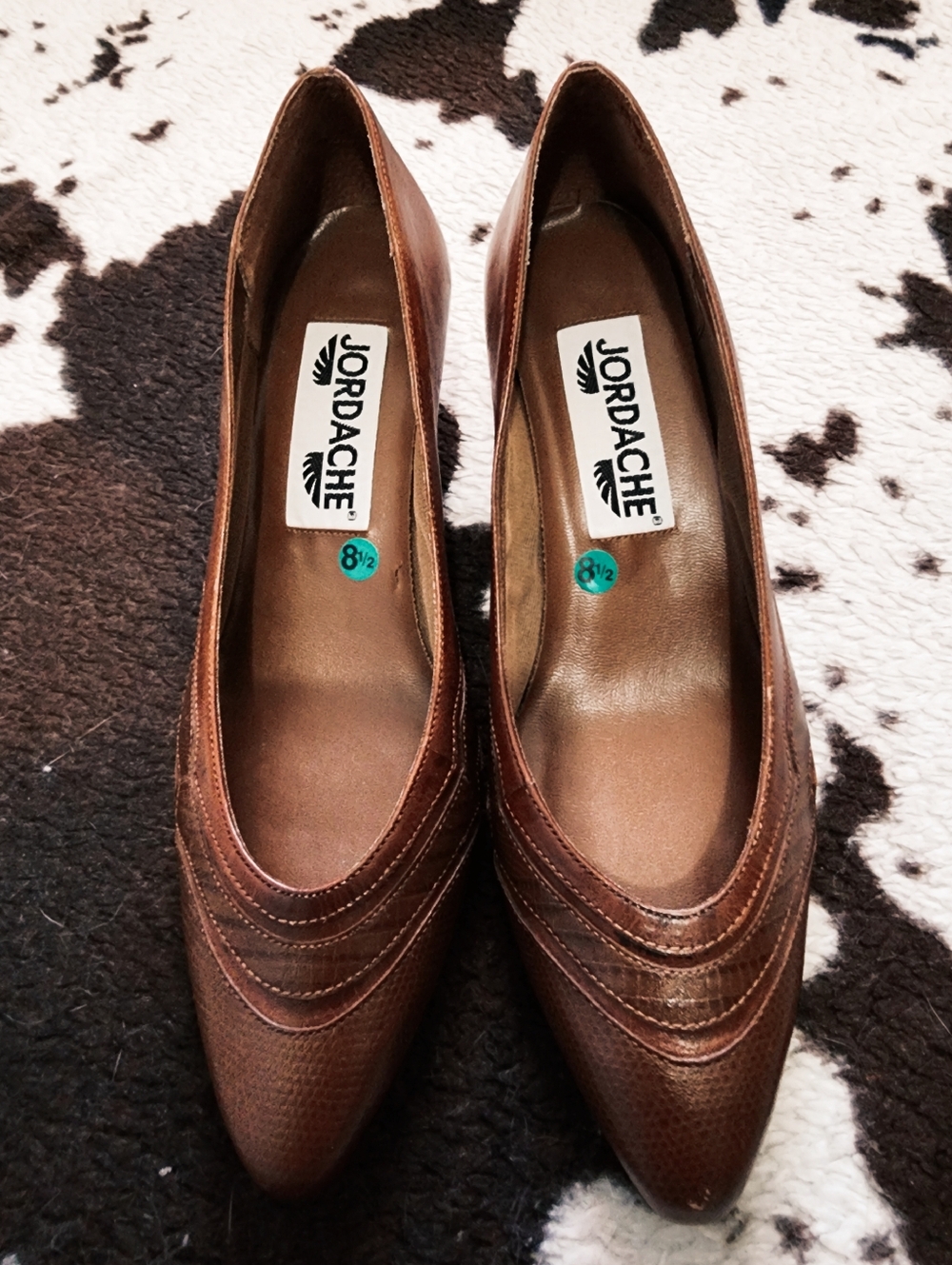 "JORDACHE" WOMEN'S 90'S/Y2K LEATHER KITTEN HEELS - CHESTNUT